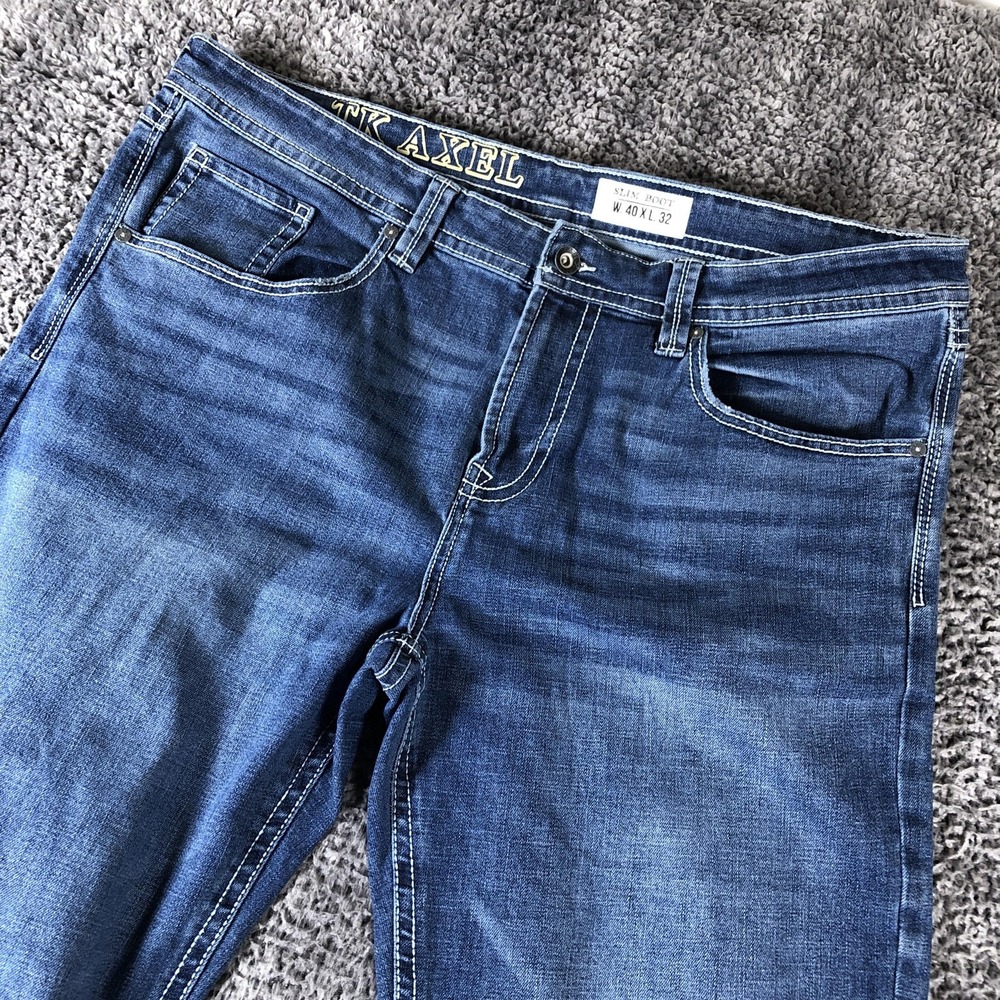 TK Axel Jeans Mens 40x32 Blue Slim Fit Bootcut Stretch Denim Medium Wash Casual